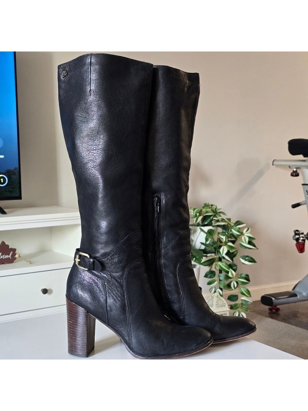 Sam Edelman Lucy Soft  Black Leather Knee-High Riding Boots Size 10